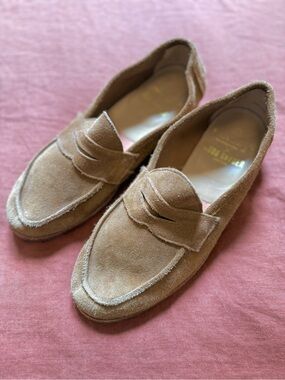 Todd Snyder x Sanders Suede Penny Loafers - Cognac Brown